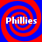 Four identical spiral patterns with red and blue concentric circles, each containing the word "Phillies" in white text.