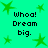 Green background with pixelated green stars and repeated black text 'Whoa! Dream big.' in four quadrants.