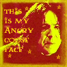 Red background with yellow border, two side-by-side showing a person's face in different expressions and text changes