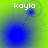 Four- shows blue circular shapes moving along dotted paths on a green gradient background with 'kayla' text in each