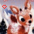 Animated contact sheet of two reindeer frames with heart symbols and red nose changes against a snowy forest background.