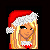 Pixel art contact sheet showing three Santa-themed character frames with text below each frame.