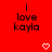 Red background with black text reading 'i love kayla' and two white pixelated hearts below the text.