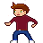 Pixelated character with brown hair, green eyes, maroon long-sleeve shirt, blue pants, white shoes, and a neutral expression standing in a wide stance.