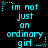 Cyan pixelated text on black background reads "i'm not just an ordinary girl ..." with cyan stars and dotted lines, arranged in a of six identical