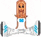Pixelated cartoon character with long brown hair, blue pacifier, white top with blue butterfly, and gray-and-blue striped legs.
