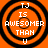 Four identical orange circular icons with black concentric rings and white text reading "TJ IS AWESOMER THAN U" arranged in a