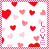 Pixelated heart pattern with pink checkered border and vertical 'LOVE' text on white background.