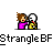 Pixel art contact sheet showing two frames of an animated buddy icon with a girl and skeleton character, plus text below the animation.