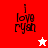 Four display 'i love rysh' text with star symbols; red and white backgrounds alternate between frames