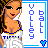 Pixel art animation of a cheerleader character in a white and blue uniform with "TIGERS" text, displayed across three frames showing sequential motion effects on the background.