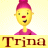 Pixelated cartoon-style buddy icon featuring a yellow-skinned character with pink hair and clothing, standing against a light background with the name "Trina" displayed below in brown text.