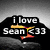 Animated icon with black silhouette background showing text changes: 'i love Sean <33', date '7-6-09', and 'Always & Forever' over orange-yellow gradient shape.