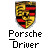 Pixelated shield-shaped icon with yellow, black, red, and brown sections above black-and-white text reading 'Porsche Driver' on gray background.