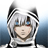 Pixelated anime-style character icon with silver hair, blue eyes, and a red mark on the face against a gradient background.