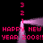 Pixelated pink and black graphic with repeating 'HAPPY NEW YEAR 2008!!' text forming a border around a central frame, numbers 3-1 vertically on both sides of the frame.