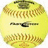 Two side-by-side yellow softball images with brown stitching; left shows a black bat, right shows "Lisa #00" text.