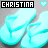 Pixelated cyan flip-flops with a light blue heart above the name 'CHRISTINA' in blocky white text on black bars.