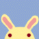 Pixelated yellow bunny heads with pink inner ears and red eyes appear in a , accompanied by Japanese text on blue background
