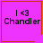 Four identical purple square with orange borders display "I <3 Chandler" text; one has a small red heart symbol, another a small orange starburst symbol