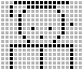 Pixel art with black and white squares forming a stylized face with a wide mouth and raised eyebrows, set against a light gray background