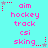 A static image with a cyan background displays repeated text in pink and gray, featuring 'aim', 'hockey track', 'csi', and 'skiing' arranged vertically.