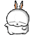 Pixelated white rabbit with orange-tipped ears in four distinct poses showing varied arm positions and facial expressions against a gray background.