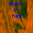 Blue text 'burn in hell' overlaid on orange and green flame-like background with pixelated texture.