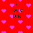 Red background with pink pixelated hearts and repeated black text 'i love D.R' in a pattern