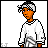 Pixel art character with orange skin and white headband in white long-sleeve shirt, displayed across six with text changes