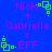 Blue background with pink text and green pixelated icons showing 'Nicki + Gabrielle = BFF' in two identical