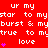 Red background with repeated white text 'ur my star to mystar burst & myburst & mytrue love' and pink heart symbols, some hearts animated as small purple sparkles.