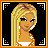 Pixel art icon of a blonde woman with long hair wearing an orange and white dress, framed by decorative corner elements on a black background.