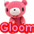 Pink bear with black eyes and white snout in three poses: standing, sitting, holding red heart symbol.