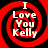 Four identical red and black spiral patterns with white text reading "I Love You Kelly" arranged in a