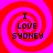 Four identical pixelated spiral patterns with red and pink concentric rings, each containing black text reading "I LOVE SYDNEY" in a blocky font.