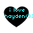 Four black heart-shaped icons with cyan text reading "i love hayden<3" arranged in a on white background