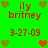 Green background with red text 'ily britney' and '3-27-09' surrounded by brown and red heart icons in a pattern