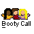 Pixel art icon showing three cartoon figures with arms raised, below which is stylized text reading "Booty Call" on a gray background.