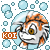 Pixelated fish avatar with orange and white coloring inside a light blue bubble, surrounded by smaller bubbles on a gray background, with 'KOI' text in orange rectangles.