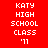 Red and black pixelated text with 'KATY HIGH SCHOOL CLASS '11' repeated across three , each showing different background color arrangements