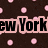 Pixelated text reads 'ew Yorkb 23-30' on a dark brown background with scattered pink dots and a single pink lightning bolt.