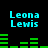 Pixelated cyan text 'Leona Lewis' above green bar graphs on black background, with animation showing changing bar heights.