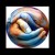 Pixelated circular icon with swirling blue, brown, and white patterns forming a stylized face-like shape against a light background.