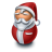 Pixelated Santa Claus icon with closed eyes, red hat, white beard, and red-and-white suit against gray background.