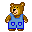 Two pixelated brown bears in blue overalls stand side-by-side against a gray background, one with a neutral expression and the other with a red mouth.