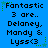 Blue background with black pixelated text reading "Fantastic 3 are.. Delaney, Mandy & Lyss<3" and green star accents, repeated in a pattern