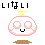 Pixelated character with pink and white body, yellow antenna, brown base; text above reads いいない in black Japanese katakana.