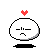 A 4x3 contact sheet of pixel art frames showing a white rounded character with changing facial expressions and red hearts above its head against a gray background.
