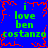 Blue background with red pixelated border, green text 'i love ben costanzo' repeated in four quadrants.